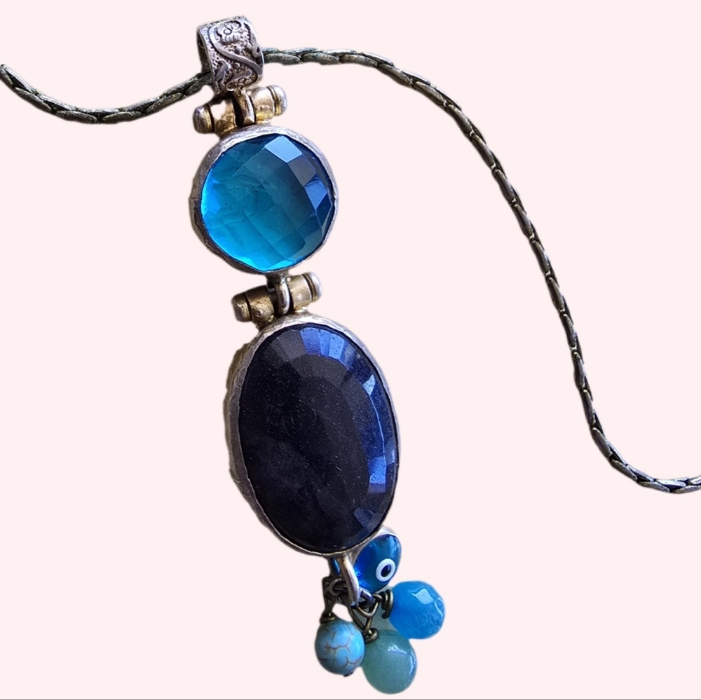 Turkish Artisan Triple Jewel Pendant with Decorative Charms